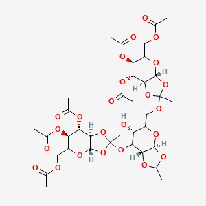 molecular formula C₃₆H₅₀O₂₄ B1140939 3,6-Di-O-(3,4,6-tri-O-acetyl-beta-D-mannopyranosylethylidyne)-1,2-O-ethylidene-beta-D-mannopyranose CAS No. 230963-26-5