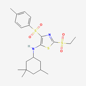 molecular formula C21H30N2O4S3 B11409458 2-(ethylsulfonyl)-4-tosyl-N-(3,3,5-trimethylcyclohexyl)thiazol-5-amine 