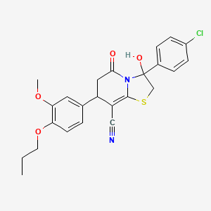 molecular formula C24H23ClN2O4S B11409622 3-(4-chlorophenyl)-3-hydroxy-7-(3-methoxy-4-propoxyphenyl)-5-oxo-2,3,6,7-tetrahydro-5H-[1,3]thiazolo[3,2-a]pyridine-8-carbonitrile 