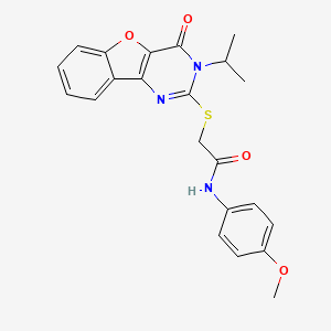 molecular formula C22H21N3O4S B11409657 N-(4-methoxyphenyl)-2-{[4-oxo-3-(propan-2-yl)-3,4-dihydro[1]benzofuro[3,2-d]pyrimidin-2-yl]sulfanyl}acetamide 