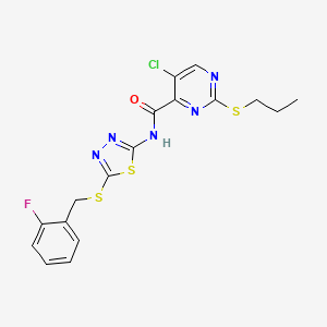 molecular formula C17H15ClFN5OS3 B11409676 5-chloro-N-{5-[(2-fluorobenzyl)sulfanyl]-1,3,4-thiadiazol-2-yl}-2-(propylsulfanyl)pyrimidine-4-carboxamide 