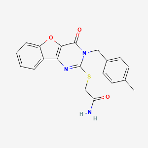 molecular formula C20H17N3O3S B11409925 2-((3-(4-Methylbenzyl)-4-oxo-3,4-dihydrobenzofuro[3,2-d]pyrimidin-2-yl)thio)acetamide 