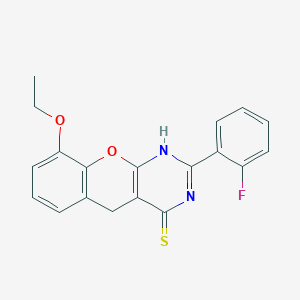 molecular formula C19H15FN2O2S B11410029 9-ethoxy-2-(2-fluorophenyl)-3H,4H,5H-chromeno[2,3-d]pyrimidine-4-thione 