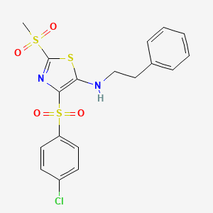 molecular formula C18H17ClN2O4S3 B11410105 4-((4-chlorophenyl)sulfonyl)-2-(methylsulfonyl)-N-phenethylthiazol-5-amine 