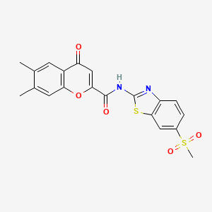 molecular formula C20H16N2O5S2 B11410118 6,7-dimethyl-N-[6-(methylsulfonyl)-1,3-benzothiazol-2-yl]-4-oxo-4H-chromene-2-carboxamide 