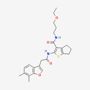 molecular formula C25H30N2O4S B11410148 2-{[(6,7-dimethyl-1-benzofuran-3-yl)acetyl]amino}-N-(3-ethoxypropyl)-5,6-dihydro-4H-cyclopenta[b]thiophene-3-carboxamide 