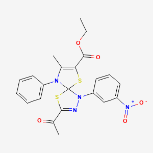 molecular formula C22H20N4O5S2 B11410160 Ethyl 3-acetyl-8-methyl-1-(3-nitrophenyl)-9-phenyl-4,6-dithia-1,2,9-triazaspiro[4.4]nona-2,7-diene-7-carboxylate 