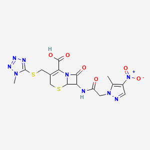 7-{[(5-methyl-4-nitro-1H-pyrazol-1-yl)acetyl]amino}-3-{[(1-methyl-1H-tetrazol-5-yl)sulfanyl]methyl}-8-oxo-5-thia-1-azabicyclo[4.2.0]oct-2-ene-2-carboxylic acid