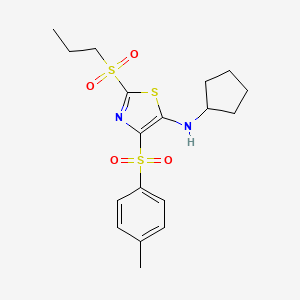 molecular formula C18H24N2O4S3 B11410259 N-cyclopentyl-4-[(4-methylphenyl)sulfonyl]-2-(propylsulfonyl)-1,3-thiazol-5-amine 