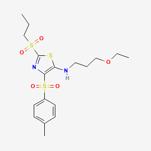 molecular formula C18H26N2O5S3 B11410315 N-(3-ethoxypropyl)-4-[(4-methylphenyl)sulfonyl]-2-(propylsulfonyl)-1,3-thiazol-5-amine 