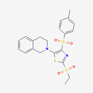 molecular formula C21H22N2O4S3 B11410452 5-(3,4-dihydroisoquinolin-2(1H)-yl)-2-(ethylsulfonyl)-4-tosylthiazole 