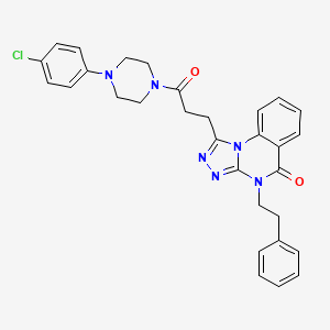 molecular formula C30H29ClN6O2 B11410467 1-(3-(4-(4-chlorophenyl)piperazin-1-yl)-3-oxopropyl)-4-phenethyl-[1,2,4]triazolo[4,3-a]quinazolin-5(4H)-one 