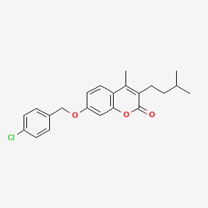 molecular formula C22H23ClO3 B11410514 7-[(4-chlorobenzyl)oxy]-4-methyl-3-(3-methylbutyl)-2H-chromen-2-one 