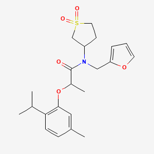 molecular formula C22H29NO5S B11410528 N-(1,1-dioxidotetrahydrothiophen-3-yl)-N-(furan-2-ylmethyl)-2-[5-methyl-2-(propan-2-yl)phenoxy]propanamide 