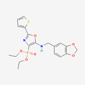 molecular formula C19H21N2O6PS B11410550 Diethyl {5-[(1,3-benzodioxol-5-ylmethyl)amino]-2-(thiophen-2-yl)-1,3-oxazol-4-yl}phosphonate 