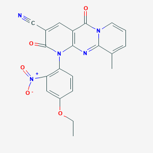 molecular formula C21H15N5O5 B11410601 7-(4-ethoxy-2-nitrophenyl)-11-methyl-2,6-dioxo-1,7,9-triazatricyclo[8.4.0.03,8]tetradeca-3(8),4,9,11,13-pentaene-5-carbonitrile 