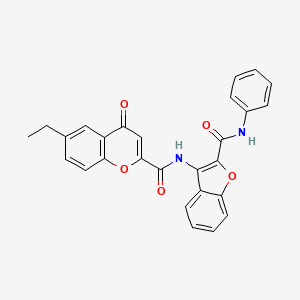 molecular formula C27H20N2O5 B11410607 6-ethyl-4-oxo-N-[2-(phenylcarbamoyl)-1-benzofuran-3-yl]-4H-chromene-2-carboxamide 