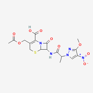 3-[(acetyloxy)methyl]-7-{[2-(3-methoxy-4-nitro-1H-pyrazol-1-yl)propanoyl]amino}-8-oxo-5-thia-1-azabicyclo[4.2.0]oct-2-ene-2-carboxylic acid