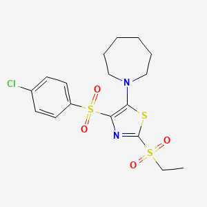 molecular formula C17H21ClN2O4S3 B11410684 5-(Azepan-1-yl)-4-((4-chlorophenyl)sulfonyl)-2-(ethylsulfonyl)thiazole 