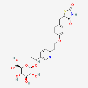 molecular formula C₂₅H₂₈N₂O₁₀S B1141071 Hydroxy Pioglitazone (M-IV) |A-D-Glucuronide CAS No. 625853-76-1