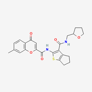 molecular formula C24H24N2O5S B11410933 7-methyl-4-oxo-N-{3-[(tetrahydrofuran-2-ylmethyl)carbamoyl]-5,6-dihydro-4H-cyclopenta[b]thiophen-2-yl}-4H-chromene-2-carboxamide 