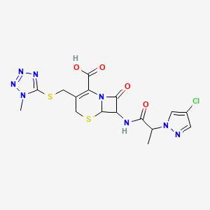 7-{[2-(4-chloro-1H-pyrazol-1-yl)propanoyl]amino}-3-{[(1-methyl-1H-tetrazol-5-yl)sulfanyl]methyl}-8-oxo-5-thia-1-azabicyclo[4.2.0]oct-2-ene-2-carboxylic acid