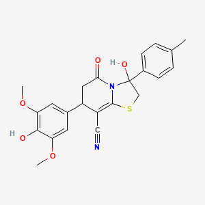 molecular formula C23H22N2O5S B11411001 3-hydroxy-7-(4-hydroxy-3,5-dimethoxyphenyl)-3-(4-methylphenyl)-5-oxo-2,3,6,7-tetrahydro-5H-[1,3]thiazolo[3,2-a]pyridine-8-carbonitrile 