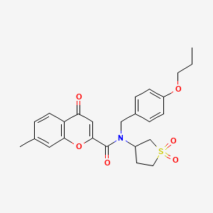 molecular formula C25H27NO6S B11411141 N-(1,1-dioxidotetrahydrothiophen-3-yl)-7-methyl-4-oxo-N-(4-propoxybenzyl)-4H-chromene-2-carboxamide 