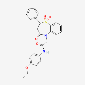 molecular formula C25H24N2O5S B11411192 2-(1,1-dioxido-4-oxo-2-phenyl-3,4-dihydrobenzo[b][1,4]thiazepin-5(2H)-yl)-N-(4-ethoxyphenyl)acetamide 