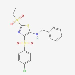 molecular formula C18H17ClN2O4S3 B11411217 N-benzyl-4-[(4-chlorophenyl)sulfonyl]-2-(ethylsulfonyl)-1,3-thiazol-5-amine 