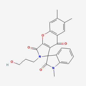 molecular formula C24H22N2O5 B11411350 2-(3-hydroxypropyl)-1',6,7-trimethyl-2H-spiro[chromeno[2,3-c]pyrrole-1,3'-indole]-2',3,9(1'H)-trione 