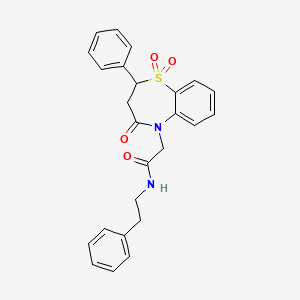 molecular formula C25H24N2O4S B11411367 2-(1,1-dioxido-4-oxo-2-phenyl-3,4-dihydrobenzo[b][1,4]thiazepin-5(2H)-yl)-N-phenethylacetamide 