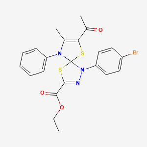 molecular formula C22H20BrN3O3S2 B11411378 Ethyl 7-acetyl-1-(4-bromophenyl)-8-methyl-9-phenyl-4,6-dithia-1,2,9-triazaspiro[4.4]nona-2,7-diene-3-carboxylate 