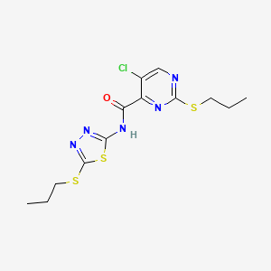 5-chloro-2-(propylsulfanyl)-N-[5-(propylsulfanyl)-1,3,4-thiadiazol-2-yl]pyrimidine-4-carboxamide