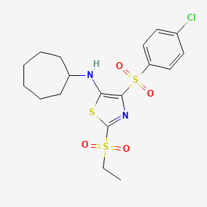 molecular formula C18H23ClN2O4S3 B11411437 4-((4-chlorophenyl)sulfonyl)-N-cycloheptyl-2-(ethylsulfonyl)thiazol-5-amine 