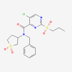 molecular formula C19H22ClN3O5S2 B11411443 N-benzyl-5-chloro-N-(1,1-dioxidotetrahydrothiophen-3-yl)-2-(propylsulfonyl)pyrimidine-4-carboxamide 