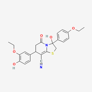 molecular formula C24H24N2O5S B11411472 7-(3-ethoxy-4-hydroxyphenyl)-3-(4-ethoxyphenyl)-3-hydroxy-5-oxo-2,3,6,7-tetrahydro-5H-[1,3]thiazolo[3,2-a]pyridine-8-carbonitrile 