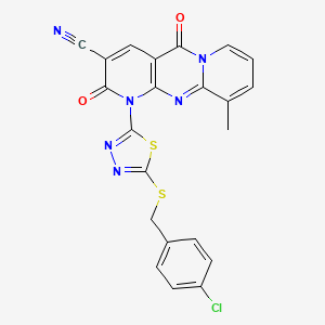 7-[5-[(4-chlorophenyl)methylsulfanyl]-1,3,4-thiadiazol-2-yl]-11-methyl-2,6-dioxo-1,7,9-triazatricyclo[8.4.0.03,8]tetradeca-3(8),4,9,11,13-pentaene-5-carbonitrile