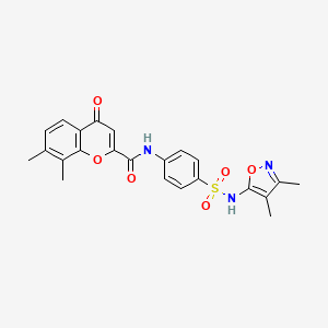 molecular formula C23H21N3O6S B11411516 N-{4-[(3,4-dimethyl-1,2-oxazol-5-yl)sulfamoyl]phenyl}-7,8-dimethyl-4-oxo-4H-chromene-2-carboxamide 