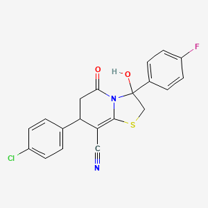 molecular formula C20H14ClFN2O2S B11411642 7-(4-chlorophenyl)-3-(4-fluorophenyl)-3-hydroxy-5-oxo-2,3,6,7-tetrahydro-5H-[1,3]thiazolo[3,2-a]pyridine-8-carbonitrile 