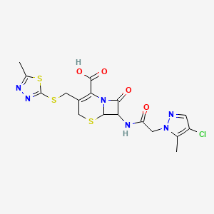 7-{[(4-chloro-5-methyl-1H-pyrazol-1-yl)acetyl]amino}-3-{[(5-methyl-1,3,4-thiadiazol-2-yl)sulfanyl]methyl}-8-oxo-5-thia-1-azabicyclo[4.2.0]oct-2-ene-2-carboxylic acid