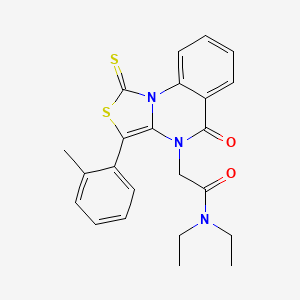 molecular formula C23H23N3O2S2 B11411690 N,N-diethyl-2-(5-oxo-1-thioxo-3-(o-tolyl)-1H-thiazolo[3,4-a]quinazolin-4(5H)-yl)acetamide 