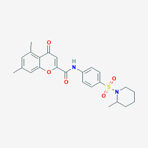 molecular formula C24H26N2O5S B11411694 5,7-dimethyl-N-{4-[(2-methylpiperidin-1-yl)sulfonyl]phenyl}-4-oxo-4H-chromene-2-carboxamide 