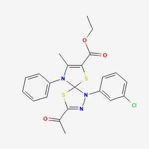 Ethyl 3-acetyl-1-(3-chlorophenyl)-8-methyl-9-phenyl-4,6-dithia-1,2,9-triazaspiro[4.4]nona-2,7-diene-7-carboxylate