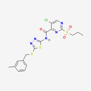 molecular formula C18H18ClN5O3S3 B11411778 5-chloro-N-{5-[(3-methylbenzyl)sulfanyl]-1,3,4-thiadiazol-2-yl}-2-(propylsulfonyl)pyrimidine-4-carboxamide 