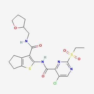 molecular formula C20H23ClN4O5S2 B11411794 5-chloro-2-(ethylsulfonyl)-N-{3-[(tetrahydrofuran-2-ylmethyl)carbamoyl]-5,6-dihydro-4H-cyclopenta[b]thiophen-2-yl}pyrimidine-4-carboxamide 