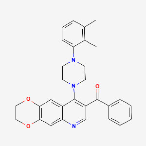 molecular formula C30H29N3O3 B11411839 (9-(4-(2,3-Dimethylphenyl)piperazin-1-yl)-2,3-dihydro-[1,4]dioxino[2,3-g]quinolin-8-yl)(phenyl)methanone 