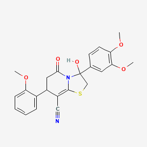 molecular formula C23H22N2O5S B11411960 3-(3,4-dimethoxyphenyl)-3-hydroxy-7-(2-methoxyphenyl)-5-oxo-2,3,6,7-tetrahydro-5H-[1,3]thiazolo[3,2-a]pyridine-8-carbonitrile 