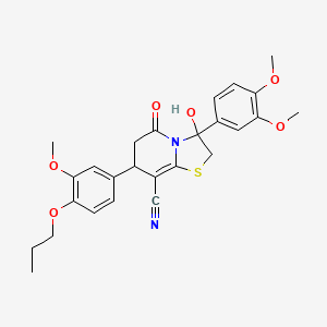 molecular formula C26H28N2O6S B11411997 3-(3,4-dimethoxyphenyl)-3-hydroxy-7-(3-methoxy-4-propoxyphenyl)-5-oxo-2,3,6,7-tetrahydro-5H-[1,3]thiazolo[3,2-a]pyridine-8-carbonitrile 