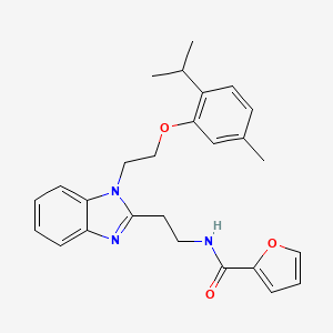 molecular formula C26H29N3O3 B11412095 N-[2-(1-{2-[5-methyl-2-(propan-2-yl)phenoxy]ethyl}-1H-benzimidazol-2-yl)ethyl]furan-2-carboxamide 